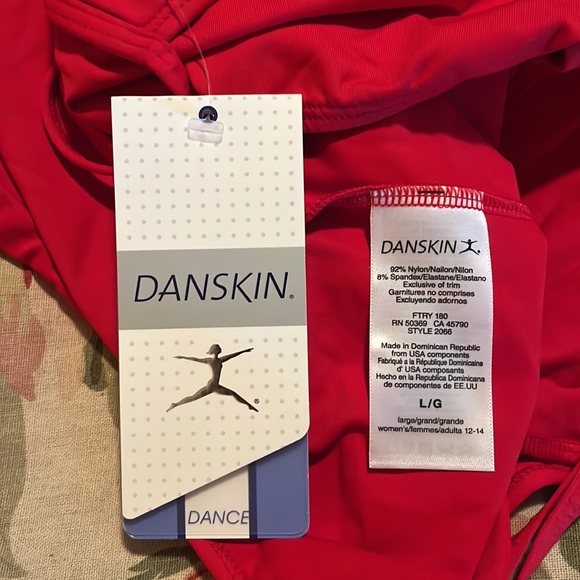 DANSKIN sz Large Swim Leotard Classic  Red Scoop-neck Adjust Strap $64 NEW - Picture 11 of 15